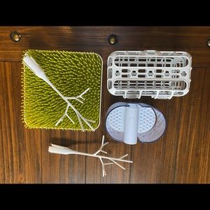 Bottle cleaning accessories and sink needs.